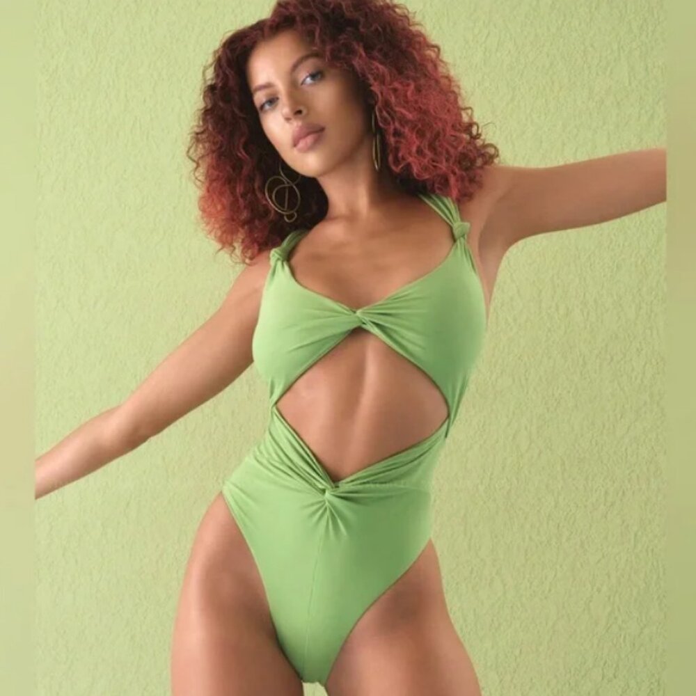 NWT Andrea Iyamah Rora Knotted One Piece Swimsuit Aloe Green Small